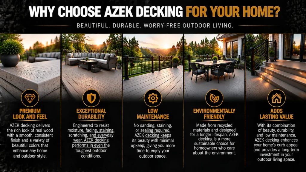 AZEK advanced PVC decking infographic about Why Homeowners Consider TimberTech Advanced PVC Decking