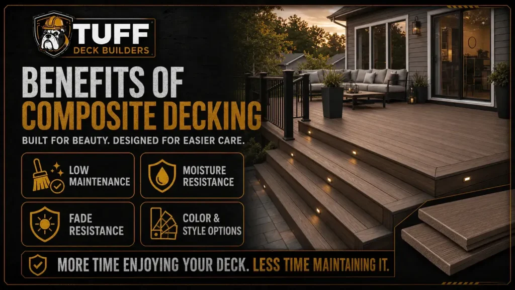 Composite deck builders infographic about Composite Deck Building Reduces Long-Term Maintenance