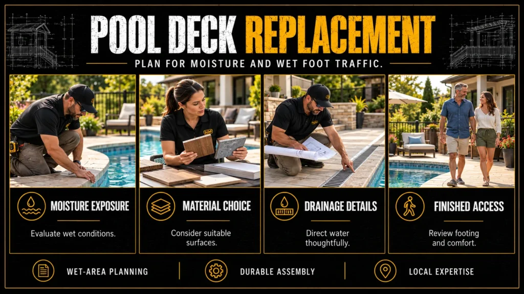 Deck replacement infographic about Pool Deck Replacement with Specialized Attention