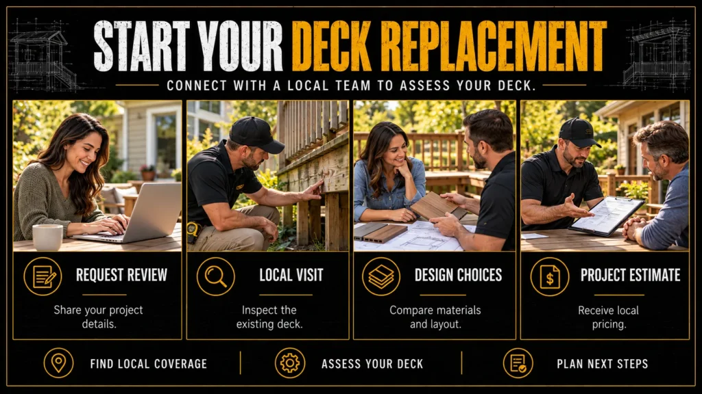 Deck replacement infographic about Start Your Deck Replacement Service With a Local Team