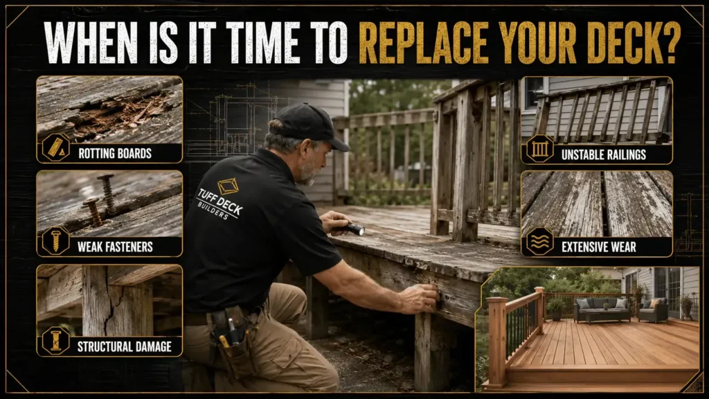 Deck replacement infographic about Deck Replacement Process From Assessment to Completion