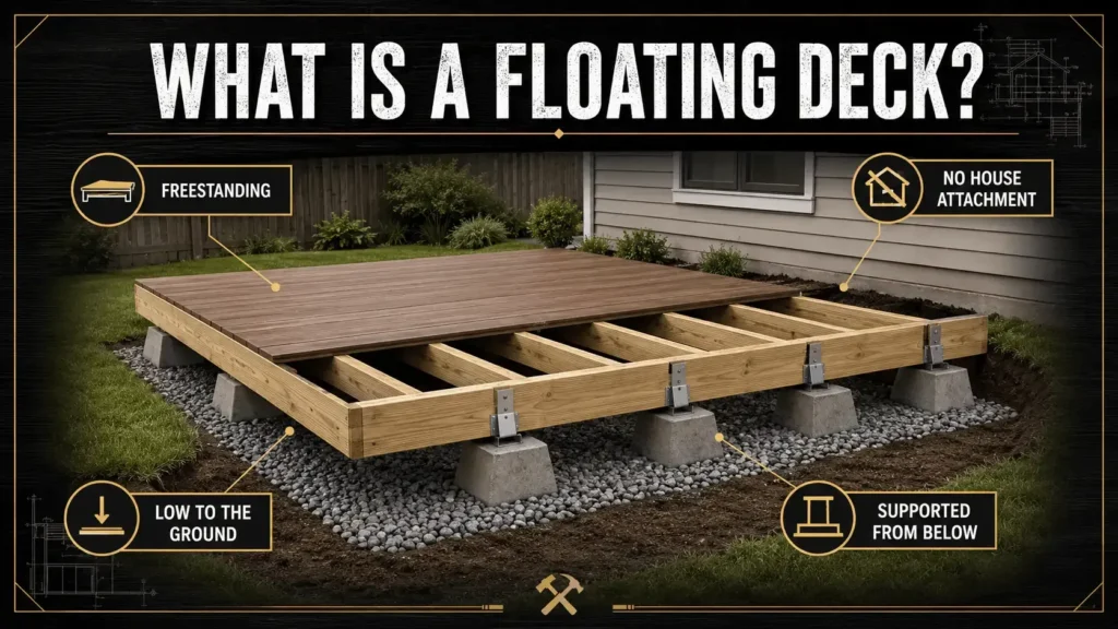 Floating deck builders infographic about What Is a Floating Deck and Where It Works Best