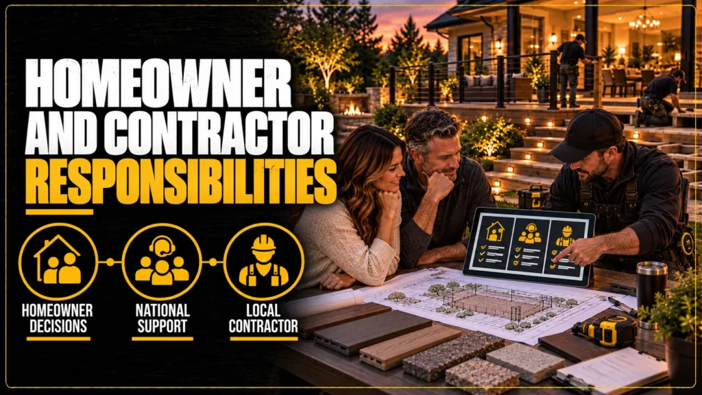 Tuff Deck Builders process infographic about Homeowner and Contractor Responsibilities