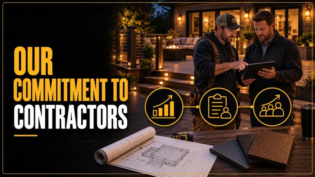 Tuff Deck Builders contractors using tablets to represent support for local contractor partners