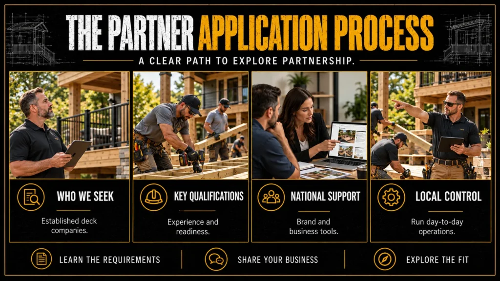 Deck contractor partner application infographic explaining the Contractor Partner Application Process