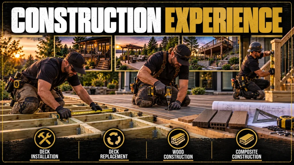 Deck contractor partner requirements infographic about Construction Experience