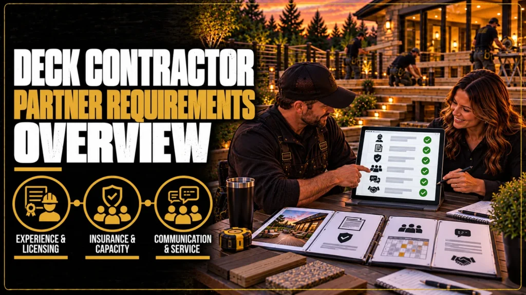 Deck contractor partner requirements infographic about Deck Contractor Partner Requirements Overview