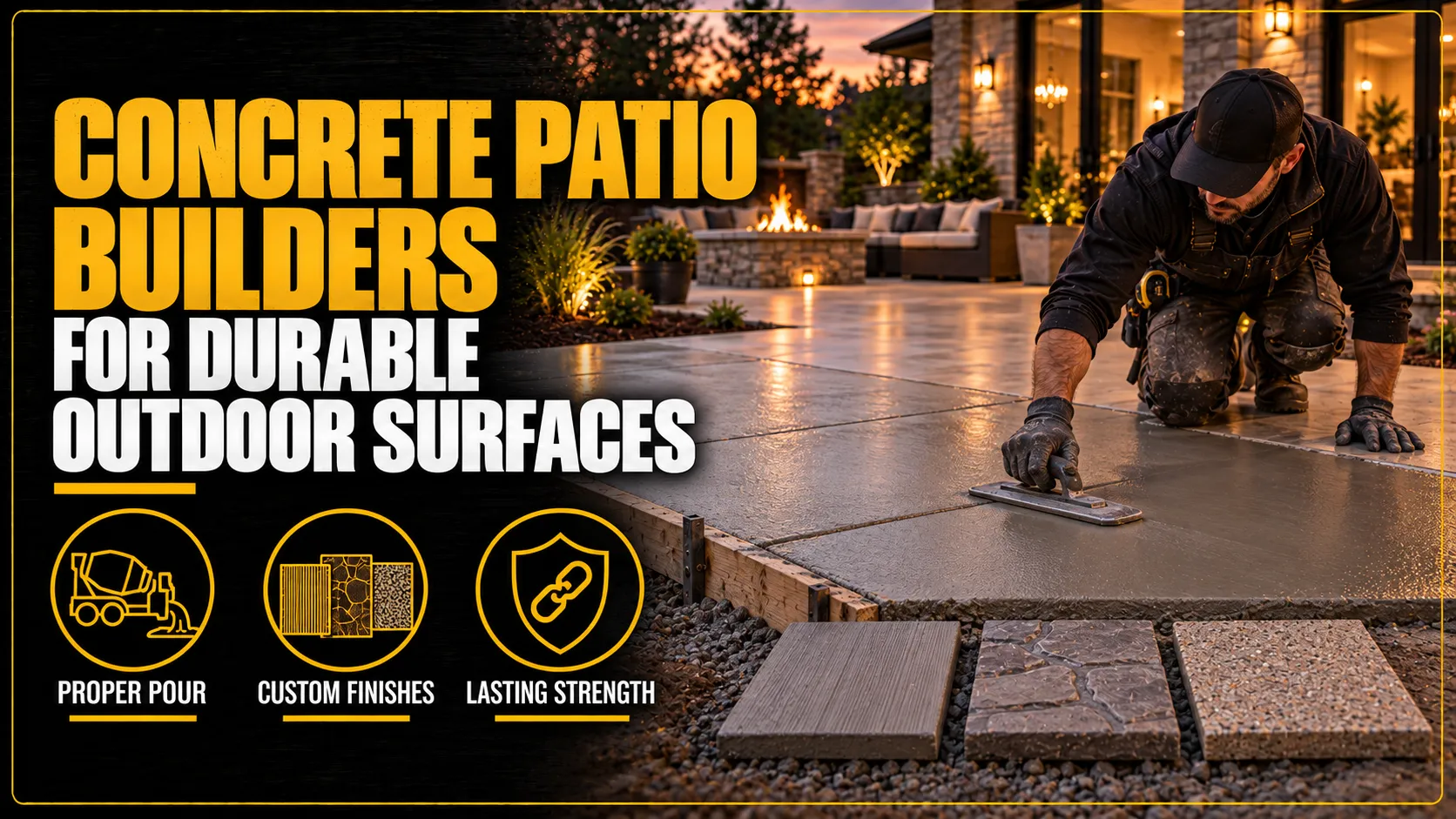 Patio builders infographic about Concrete Patio Builders for Durable Outdoor Surfaces