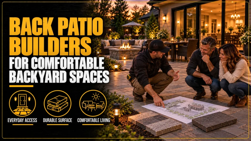Patio builders infographic about Back Patio Builders for Comfortable Backyard Spaces
