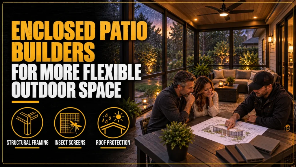 Patio builders infographic about Enclosed Patio Builders for More Flexible Outdoor Space