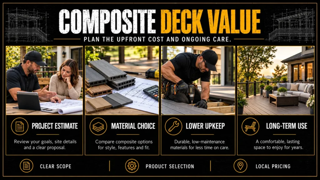 TimberTech composite decking infographic about The Cost of Building a Composite Deck Reflects Long-Term Value