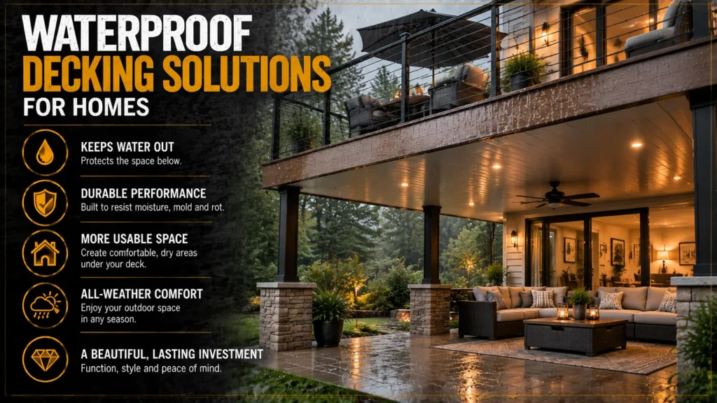 Tufdek waterproof decking infographic about Tufdek Colors, Patterns, and Surface Options