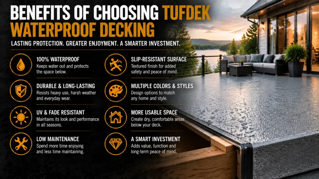 Tufdek waterproof decking infographic about Benefits of Tufdek Waterproof Vinyl Decking