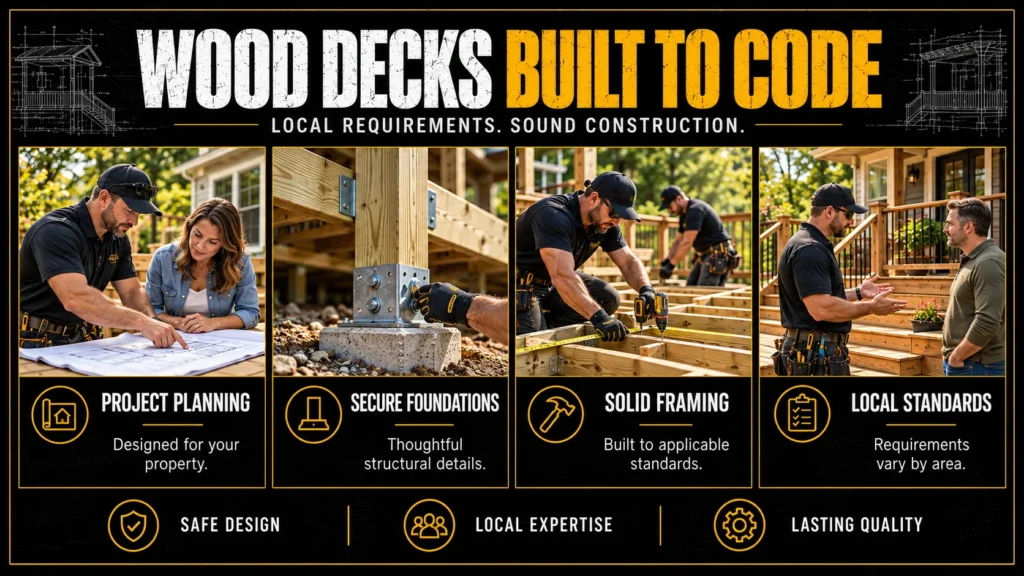 Wood deck builders infographic about Wood Deck Contractors Ensure Code-Compliant Construction