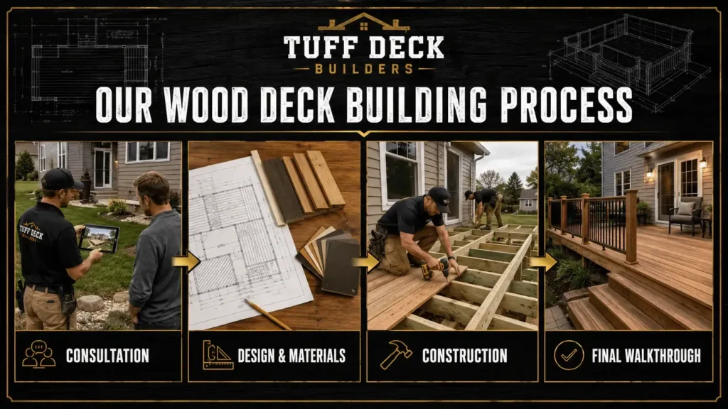 Wood deck builders infographic about Wood Deck Installers Follow a Structured Build Process